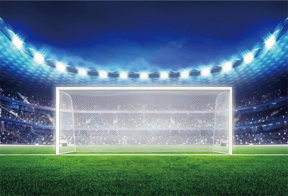 AOFOTO 15x10ft Soccer Field Background Football Pitch Goal Post Ball Game Stadium Spotlight Photography Backdrop Lawn Sports Club Fitness Player