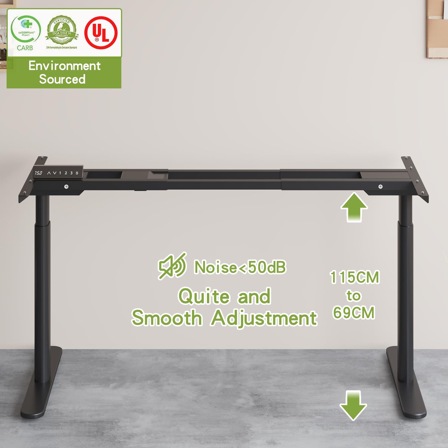 Radlove - Supporto per scrivania regolabile in altezza a doppio motore, supporto da tavolo regolabile, gambe per scrivania da 120 a 178 cm con 4 controlli di memoria (nero + gambe cilindriche)