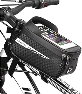 Bolsa para bicicleta, bolsa de telefone para bicicleta, acessórios para bicicleta, suporte de telefone para bicicleta à prova d'água, bolsa para telefone para bicicleta, bolsa de quadro frontal, bolsa para guidão de tubo superior, bolsa para acessórios de bicicleta com capa de chuva compatível com telefones abaixo de 6,5 polegadas