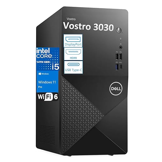 Dell Desktop Computers, 3030 Tower Desktop PC, 14th Gen Intel Core i5-14400 (Beat i7-13620H), 32GB DDR5 RAM, 1TB PCIe SSD, WiFi Adapter, DisplayPort, HDMI, Type-C, Keyboard and Mouse, Windows 11 Pro
