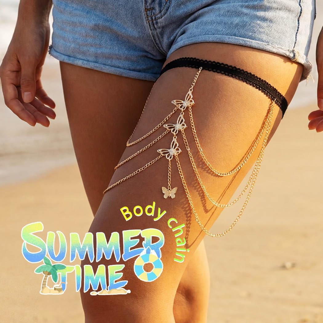Butterfly Thigh Leg Chain Gold Summer Beach Body Chains for Women