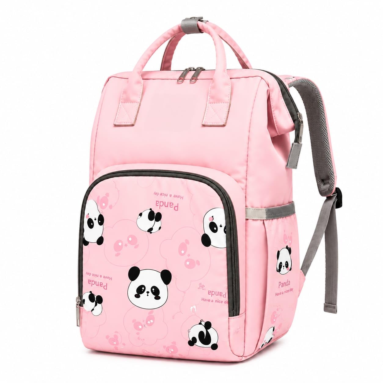 Baby Diaper Backpack with 12 Pockets, Panda Print, Purple | 3 Insulated Milk Pockets, Water Resistant Fabric, Padded Shoulder Straps, Large Capacity, Wet Separation Pocket-image-39