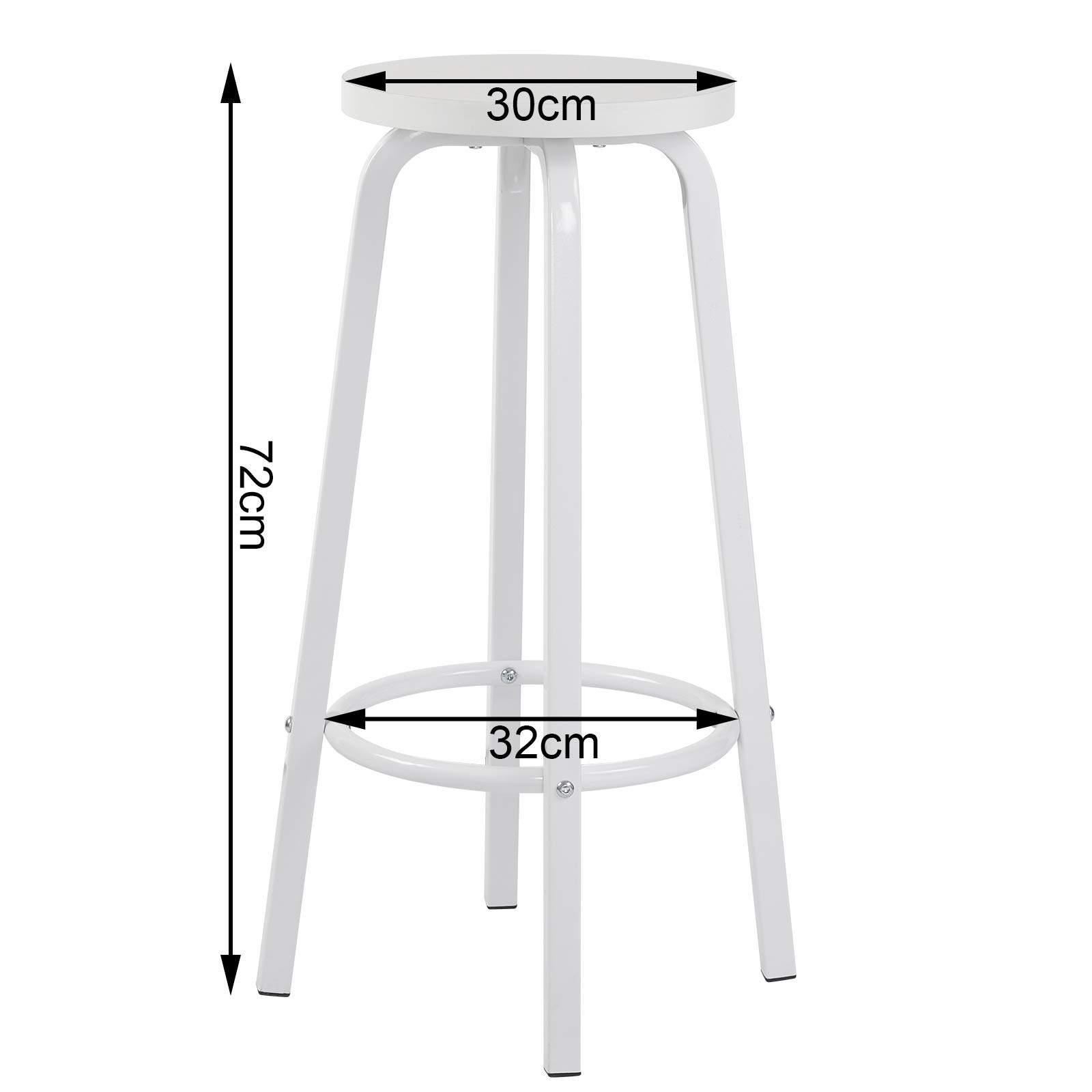 WOLTU Sgabelli da Bar Set di 4, Sgabello Alti 72cm con Poggiapiedi Seduta Tonda Alta Sedia per Cucina Ristorante in Acciaio e Legno Bianco