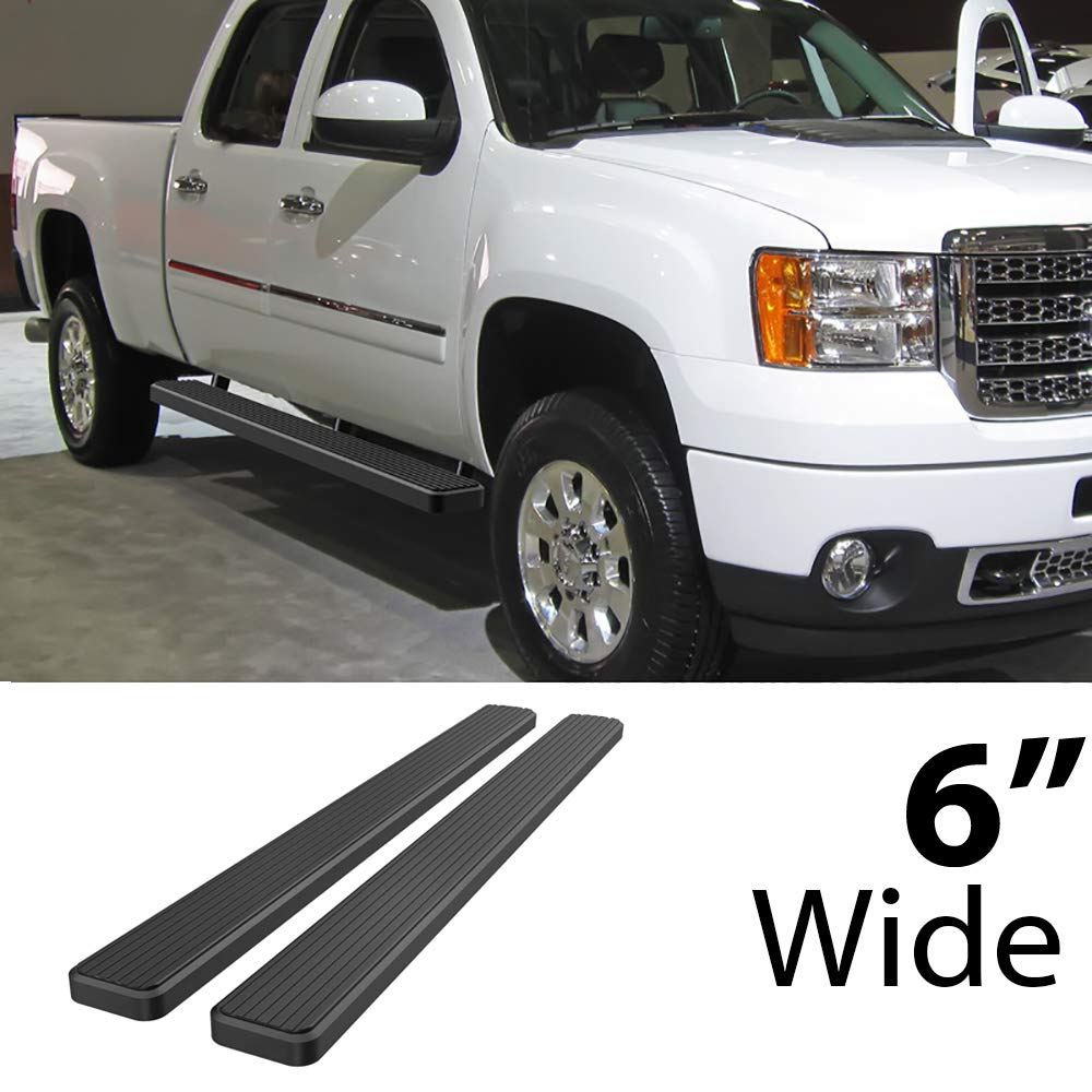 APS Running Boards 6-inch Black Compatible with Chevy Silverado GMC Sierra 1500 2001-2013 Crew Cab & 2500 3500 2001-2014 (Exclude CK Classic) Stainless Steel (Nerf Bars Side Steps Side Bars)