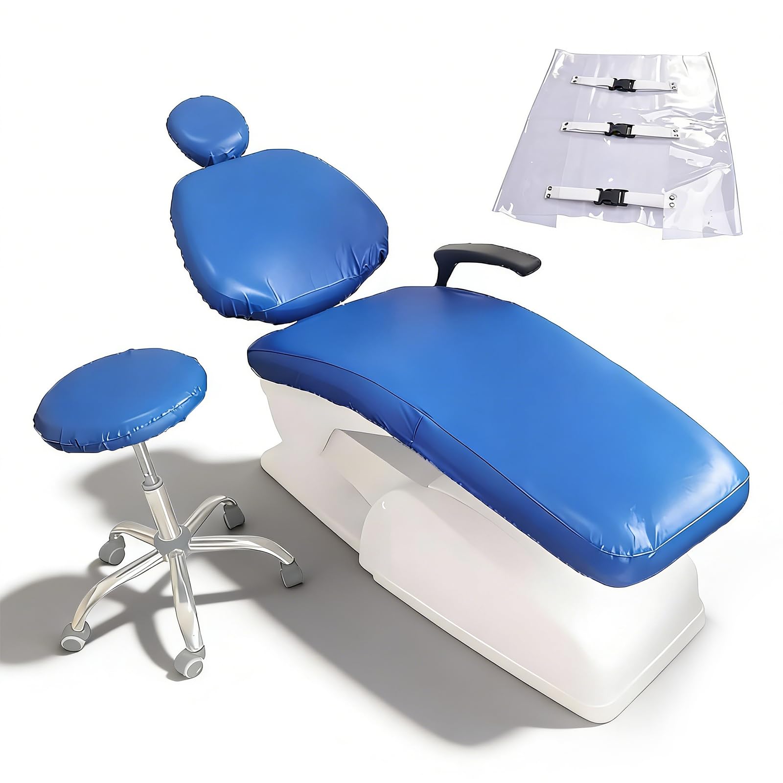 buyzg Dental Chair Covers,5Pcs/Set Dental PU Leather Unit,Waterproof PU Leather Protective Dental Full Chair Covers Composite Film Waterproof Material Washable(light blue)