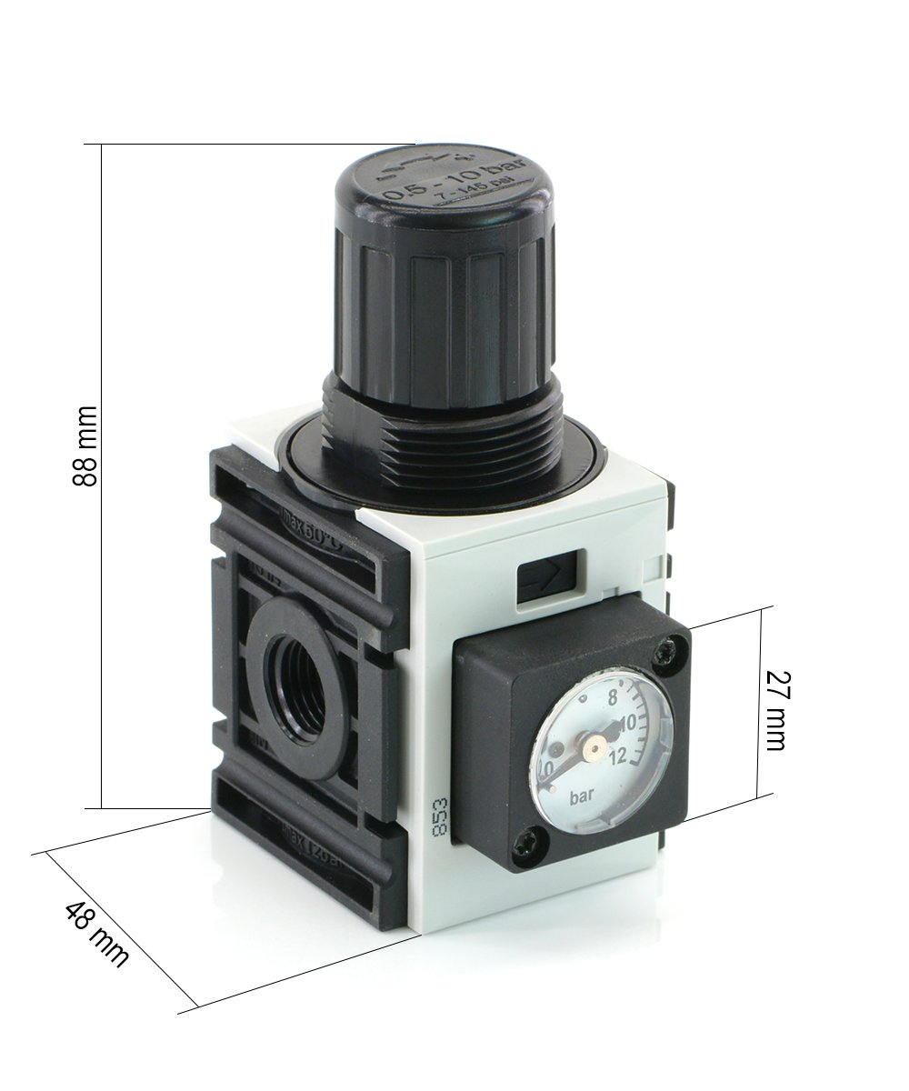 Regolatore di pressione Futura Serie 0, fino a 1000 l/min, riduttore di pressione (manometro compatto/0,5 – 8 bar)