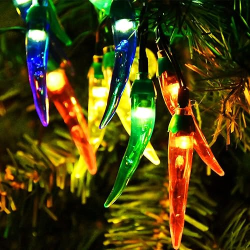 Miniatura 2 de Guirnalda de luces solares de Navidad para exteriores, 50 luces LED multicolor con luces de árbol de Navidad, luces solares de jardín para cocina,