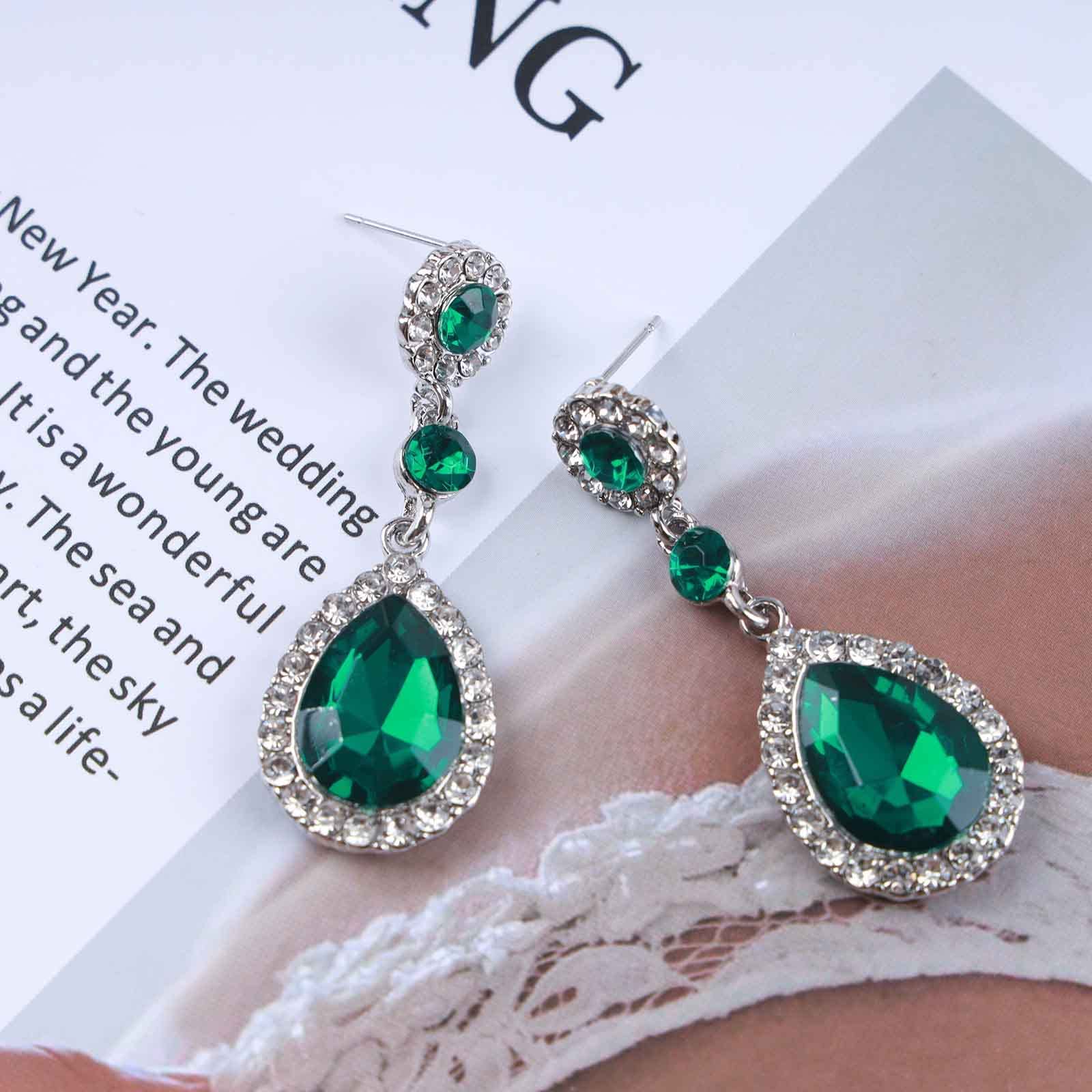 Inateannal Vintage Smeraldo Orecchini Di Cristallo Ovale Verde Con Strass D' oro - Gioielli Per Donne E Ragazze