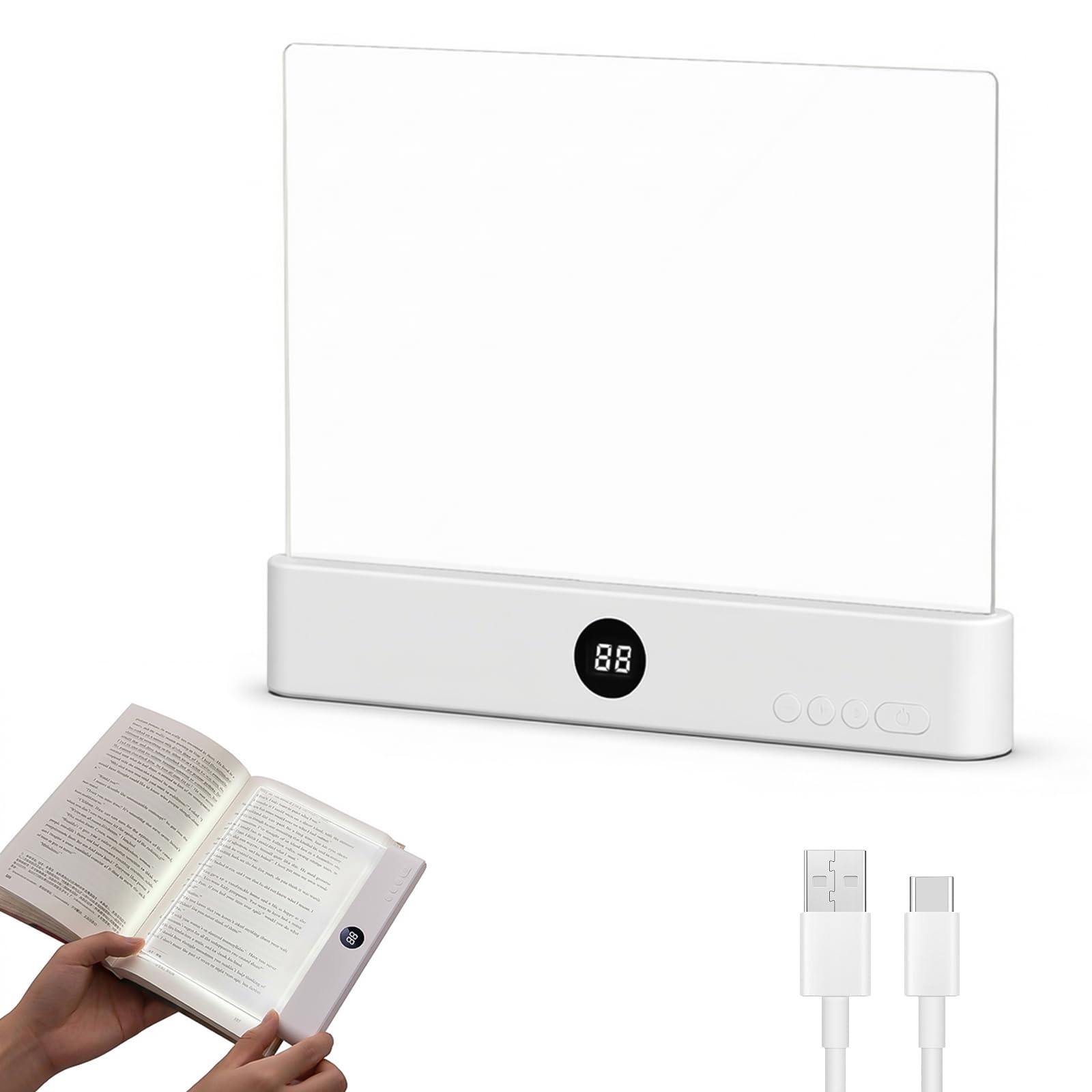 Ninnyi Flat Book Light, Rechargeable Book Page Light with 3 Color Temperatures Timer for Night Reading Readers