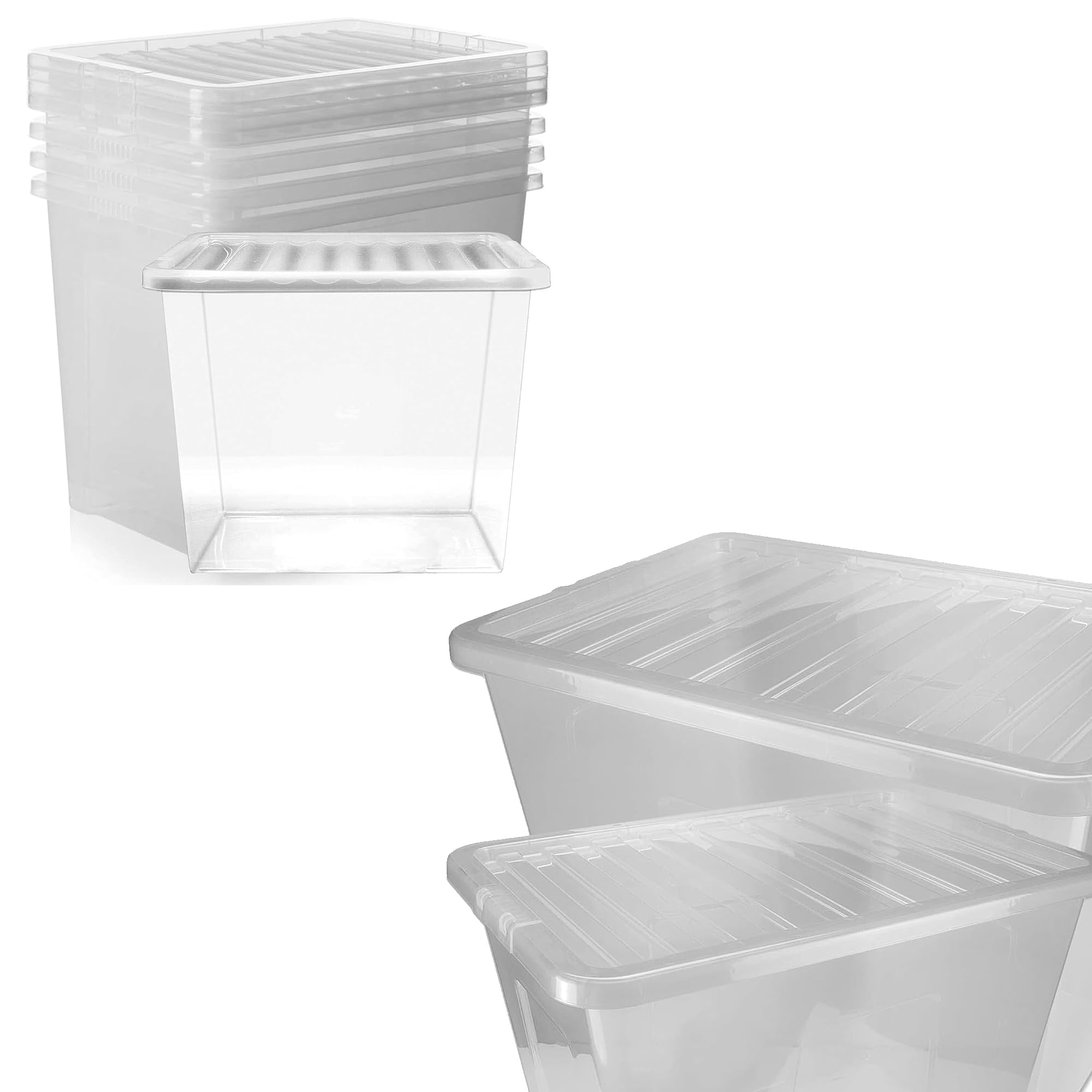 Pack Of 4 Large Heavy Duty 80 Litre Strong Stackable Clear Storage Containers With Lids