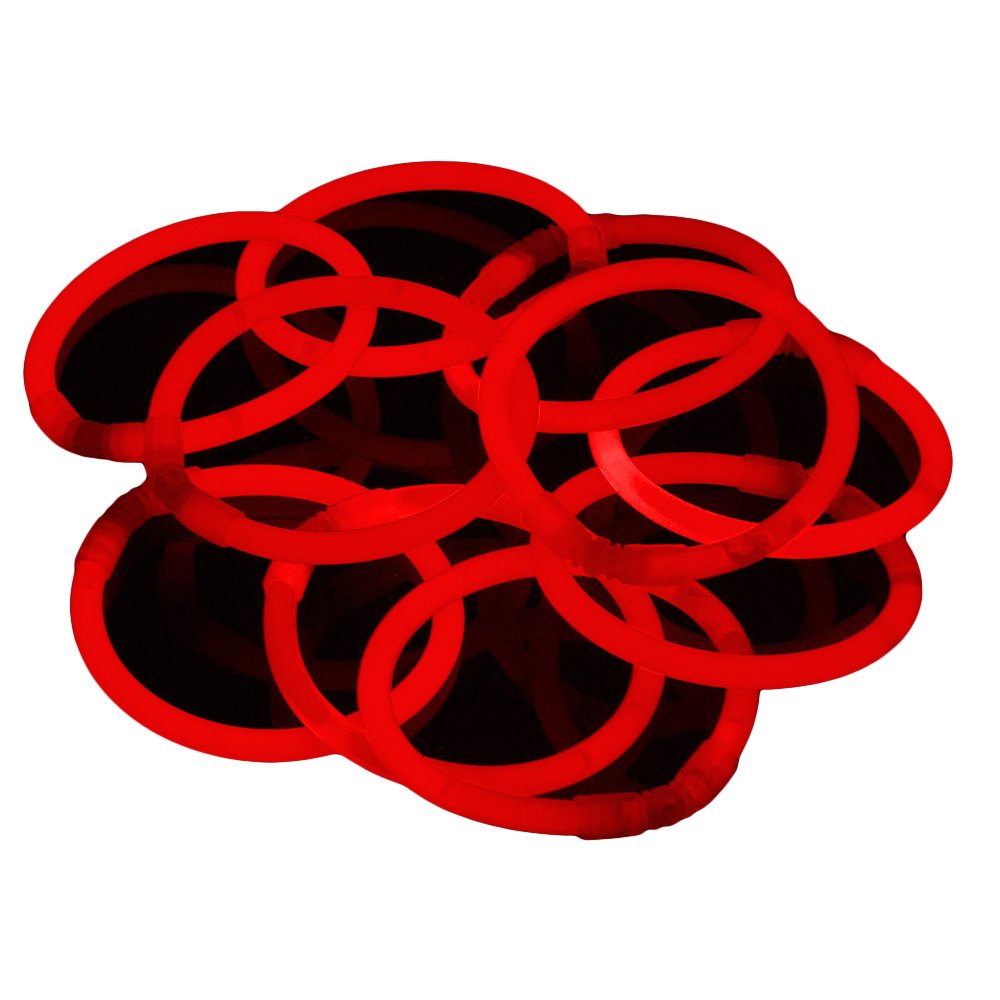 The 100 Pack Premium Glowhouse Glow Stick Bracelets Individual Colours (Red)