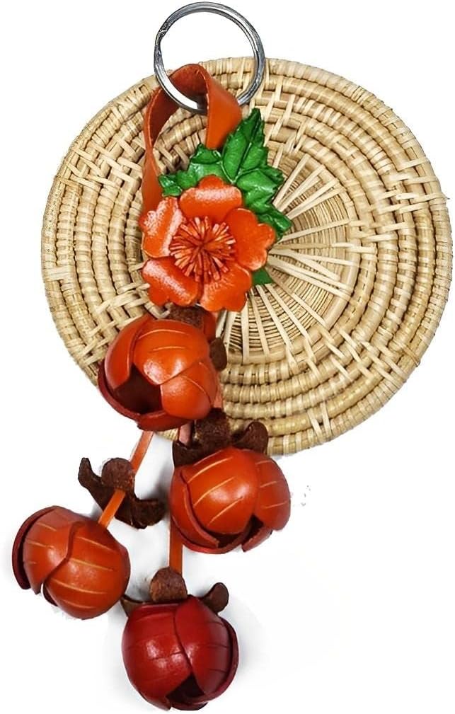 Flower Keyring Keychain Hand Made Leather Key Organizer Handbag Purse Tassels Charms Bag Accessories Handcraft Gifts image 4
