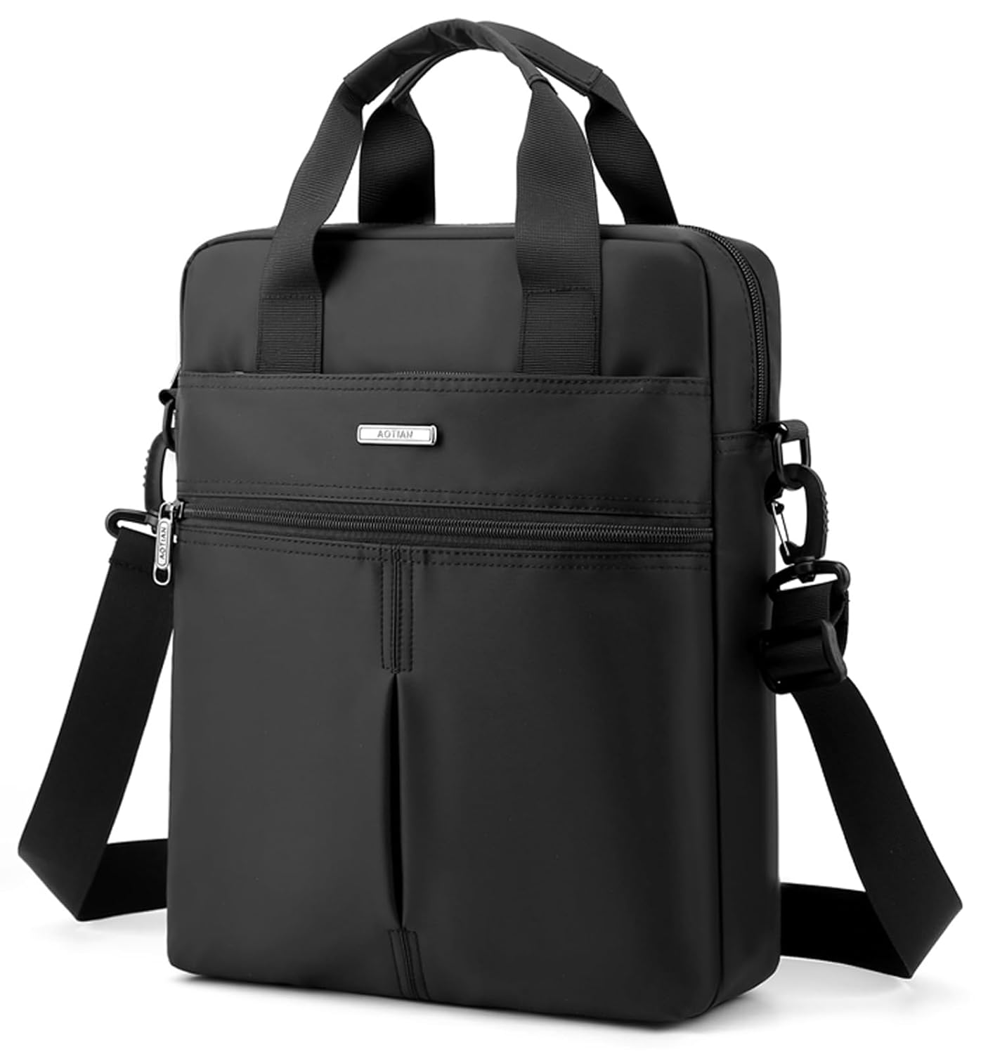 natyrlpog Mens 14-inch Laptop Shoulder Bag Nylon Messenger Bag Business Waterproof Casual Black Large Crossbody for Work Travel