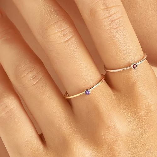 Miniatura 2 de Bonitos anillos de piedras preciosas chapados en oro de 14 quilates, apilables, anillos de piedra natal para mujer, anillos de oro delicados, anillo