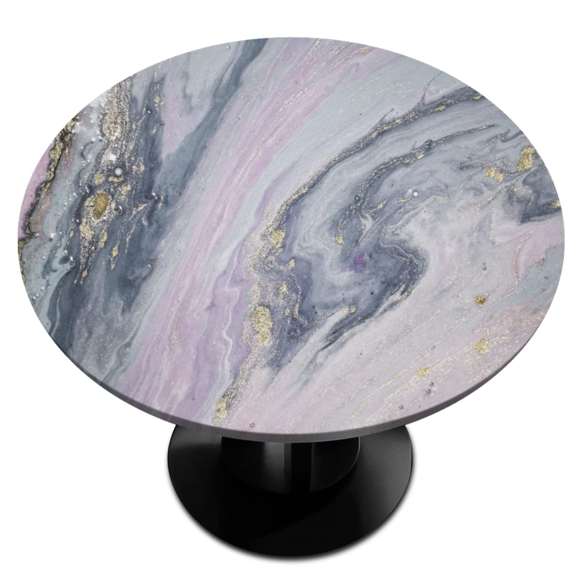 Round Fitted Tablecloth with Elastic Edged, Marble Pattern Table Cloth Waterproof Wipeable Round Table Cover for Outdoor Patio Indoor and Dining Table, Fits Tables up to 36