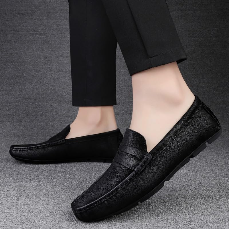 Loafers for Men Square Toe Leather Penny Driving Loafers Lightweight Anti-Slip Flat Heel Fashion Wedding Slip-on4