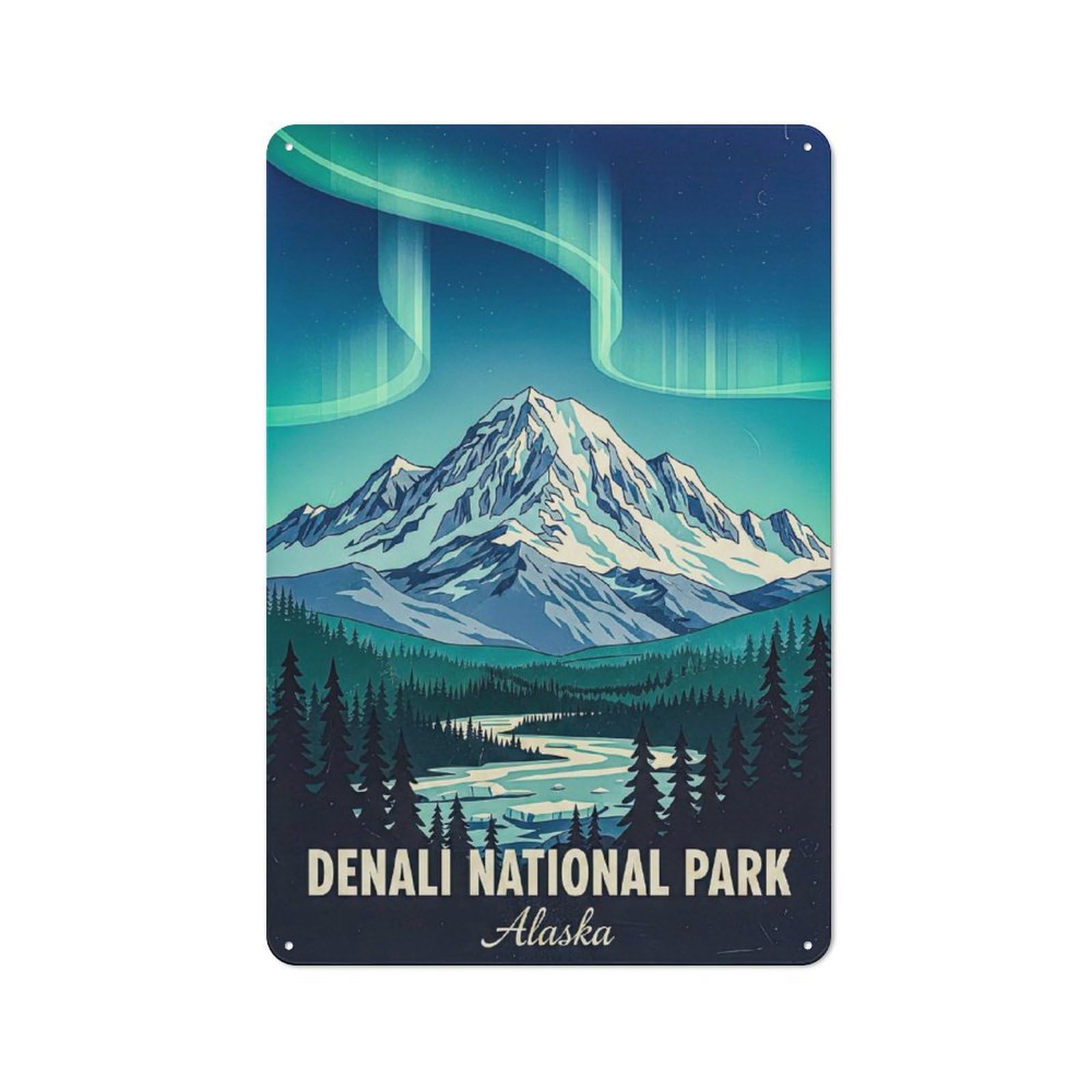 Junmoney Style-11 Tin Wall Plaque 30X20cm With Denali National Park Aurora Borealis For Studio Or Craft Room, Suited To Studio Decor Lovers