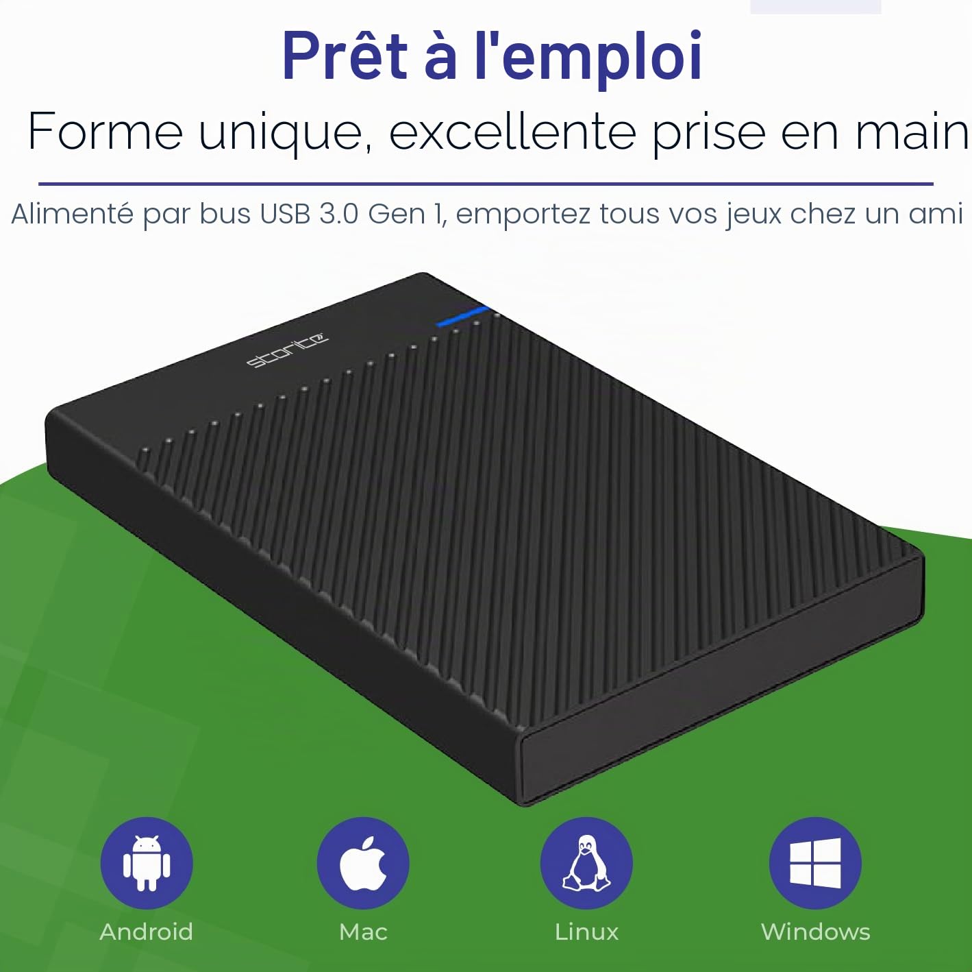 Storite Disque Dur Externe 1 to USB 3.0 Plug & Play pour Le Jeu | Disque dur portable et léger, stockage de sauvegarde de données pour ordinateur portable, PC, Mac, ordinateur de bureau