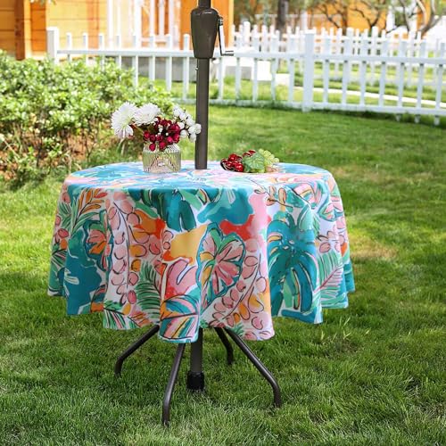 Image of EHouseHome Outdoor Indoor 70inch Round Tablecloth with Umbrella Hole and Zipper, Waterproof Zippered Patio Cloths, Spring /Summer Table Covers for Backyard Circular Table /BBQs /Picnic