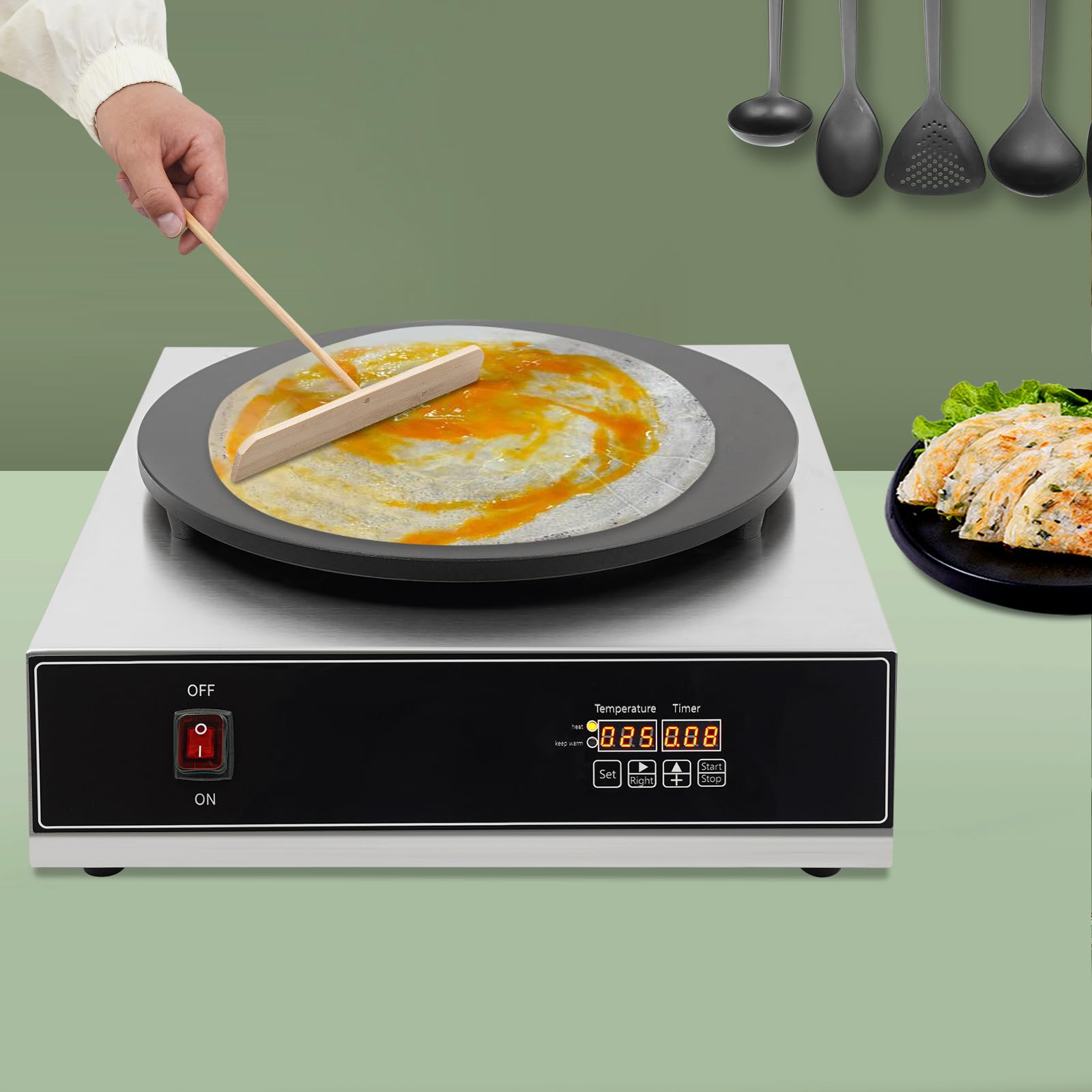 Crepera eléctrica 2800 W 40 cm antiadherente acero inoxidable
