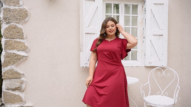 plus size red cocktail dress Short Abby Rose 3190 Plus Size Cocktail Dress Corset Long Sleeve Homecoming Dress Formal Flared and a side of cascade ruffles in a curve Plus Size Red Dresses |
