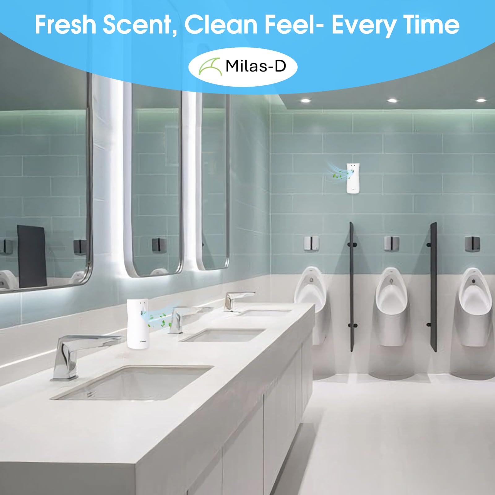 Dispenser automatico spray deodorante per ambienti per uso domestico e commerciale, montaggio a parete o autoportante, compatibile con Glade e Air Wick, bianco Milas-D