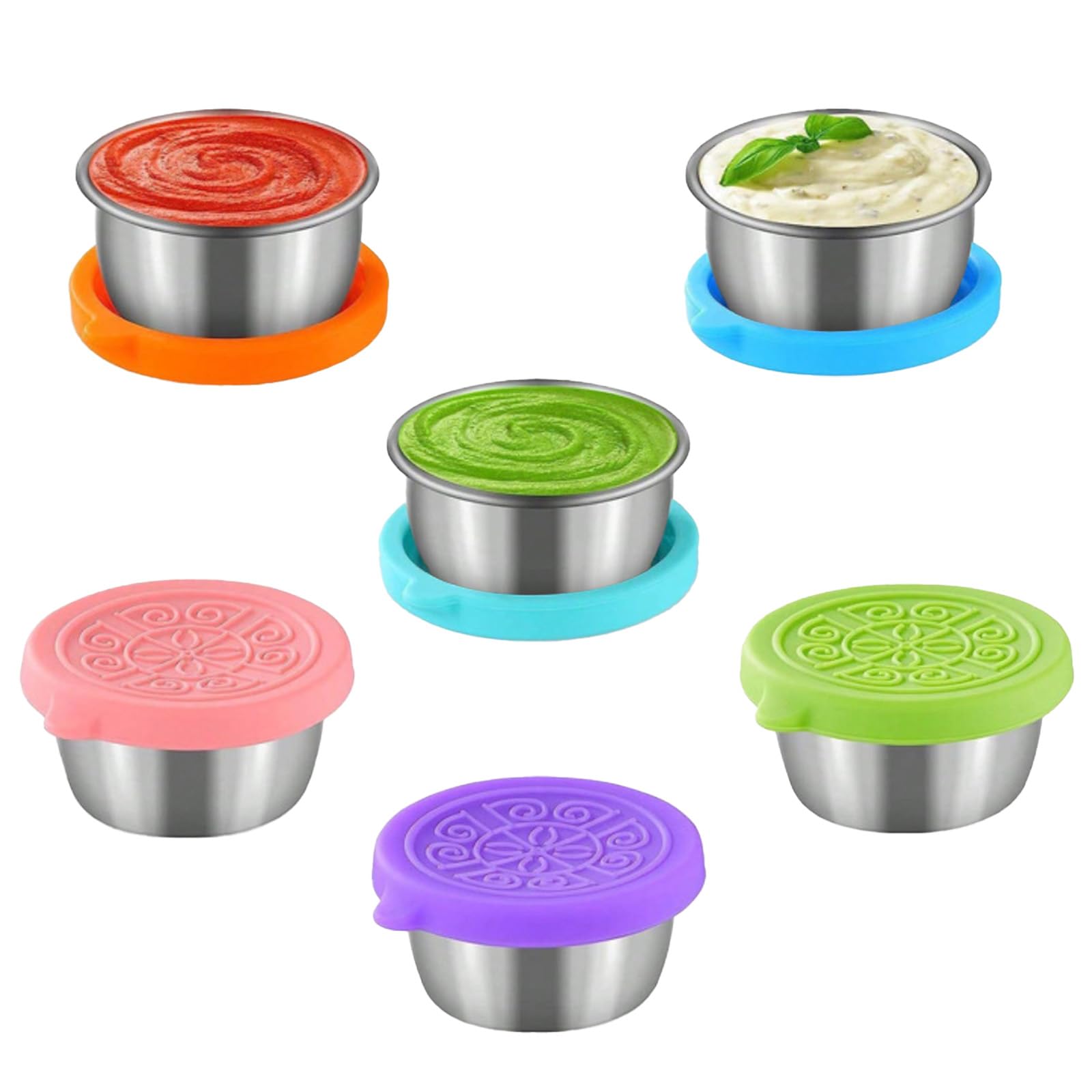 KUKUMAJI6pcs Salad Dressing Container To Go,Condiment Containers with Lids,1.7oz/50ml Leakproof Dipping Sauce Cups for Picnic and Travel Reusable Sauce Containers for Lunch Bento Box (MulticolorA)