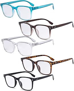 Eyekepper 5 Pack Large Reading Glasses - Square Readers for Men Women Reading +1.00