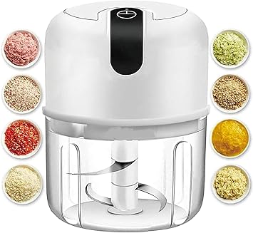 Konquer TimeS Mini Electric Garlic Chopper – Portable Wireless Food Processor with Stainless Steel Blades, Rechargeable Grinder for Onion, Ginger, Chili, Meat, Fruit, Vegetables, etc - 250ml (White) - image, photos