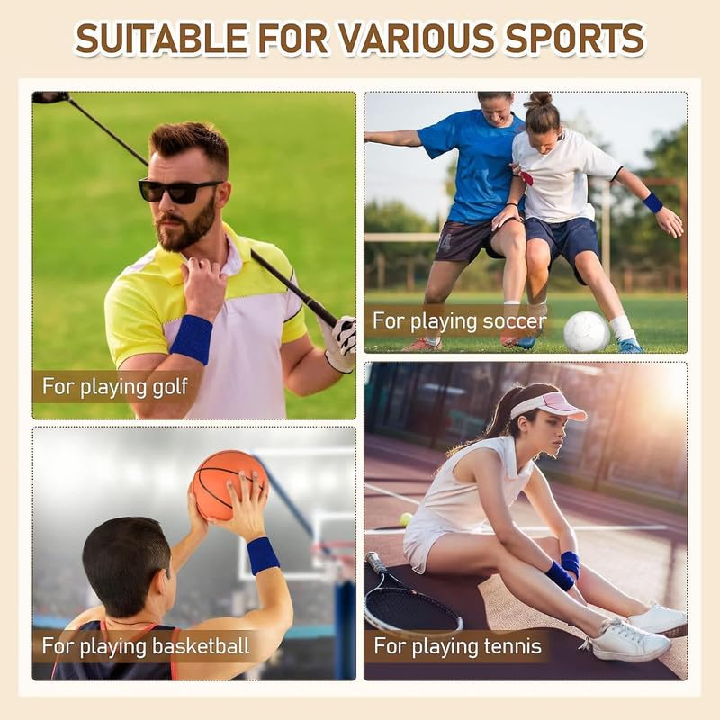 CARE N TOUCH Sports Wristband (4 Pieces) Soft Sweat Absrorbing for All Sports and Outdoor Activities 2.5 inch (Blue + Green) - Image 2 thumbnail
