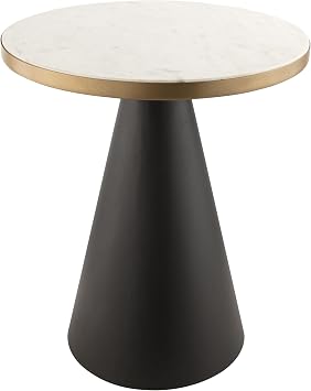 Tov Furniture Richard White Marble Top with Black Conical Metal Base 16" Round Living Room Occasional Table Side Table