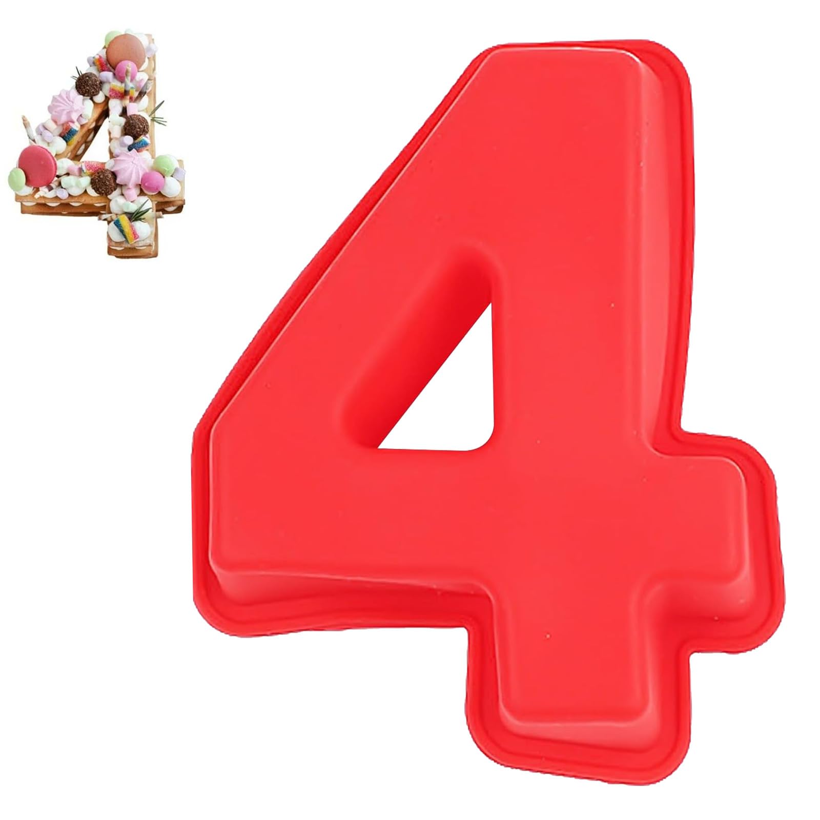 Number Cake Moulds Birthday, 3D Baking Mould Number Cake Tin, for Mousse Jelly Chocolate Baking, Made of Food-Grade Silicone, Easy to Demold, Washable (4)