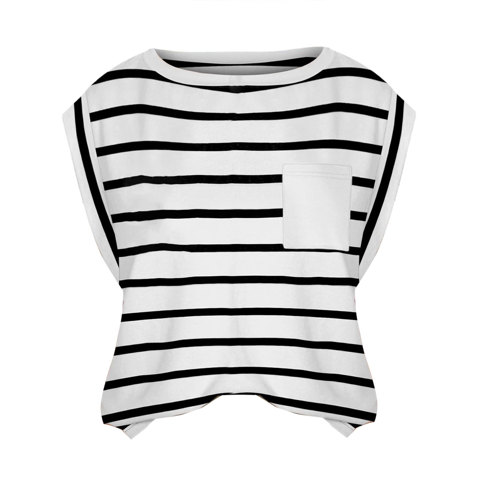 GenericWomens Cap Sleeve Summer Tank Tops Basic Tee Shirts with Front Pocket Casual Loose Fit Trendy T-Shirt Solid Colour Loose T Shirts Round Neck Tunic Top Elegant Plain Sleeveless Sweatshirts