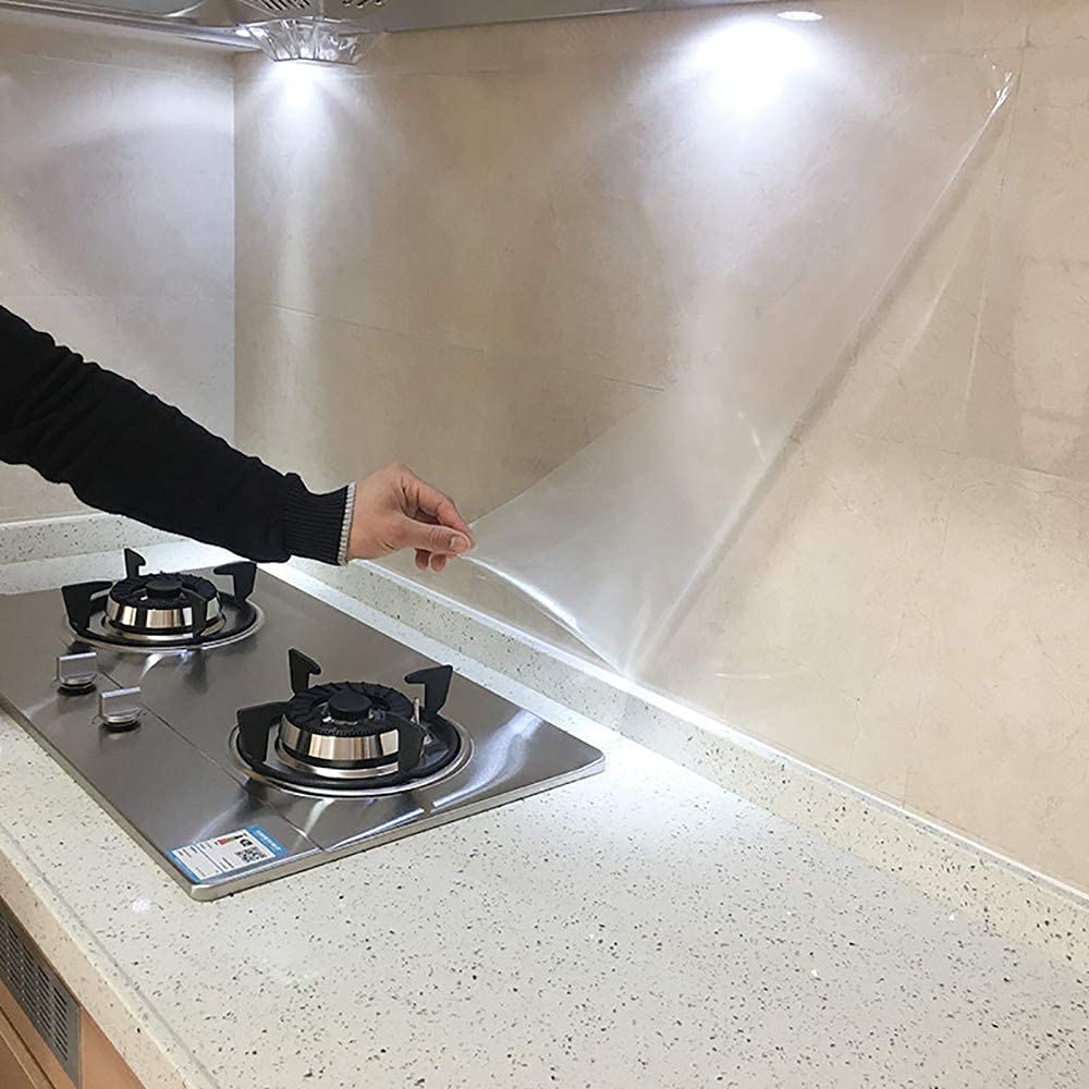 SUNBIRD™ 30cm X 60cm Clear Transparent Kitchen Backsplash Protective Contact Paper Removable Clear Wall Protector Oil Proof Waterproof Sticker Easy to Clean