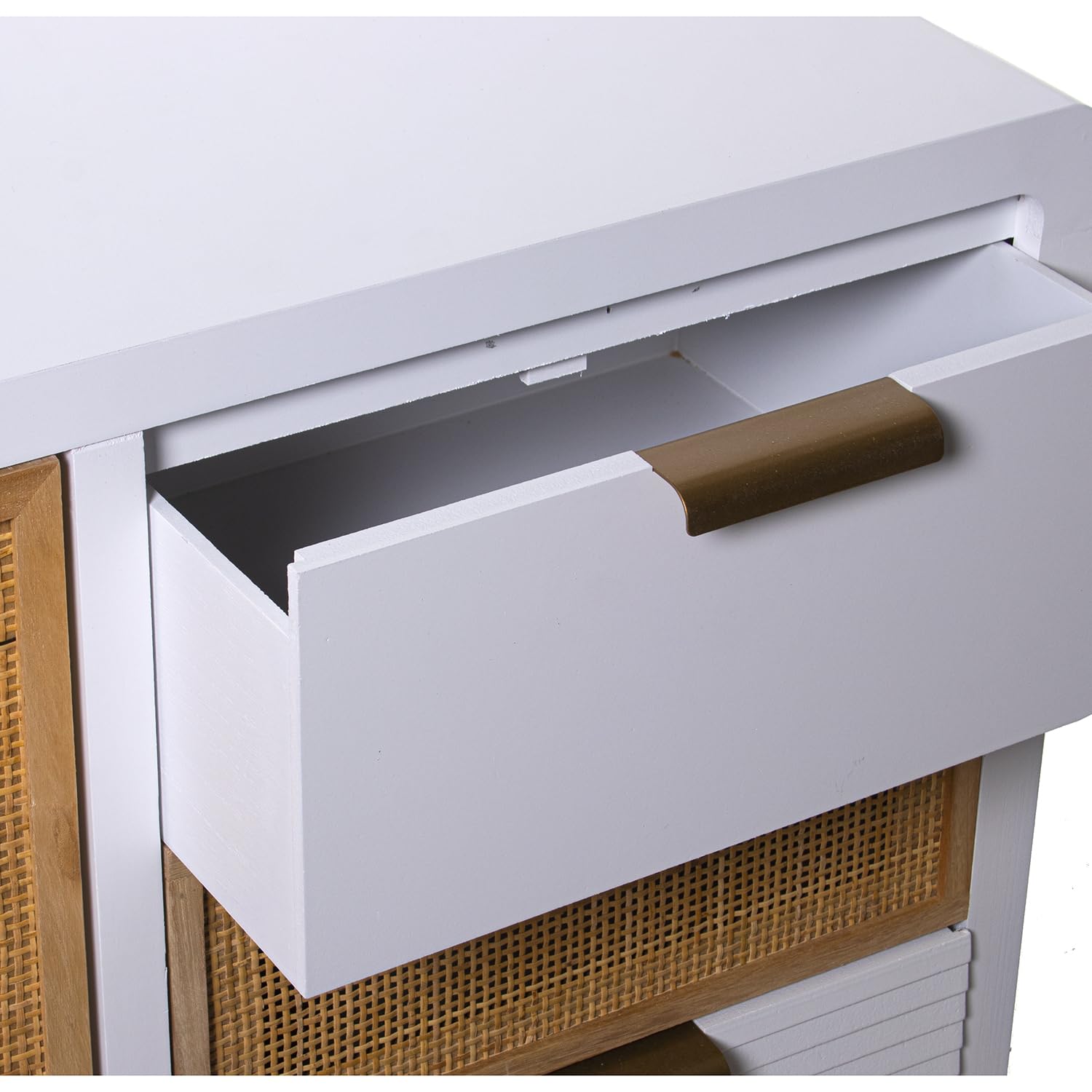 MUEBLE ENTRADA MADERA 4 CAJONES+PUERTA BLANCO/RATÁN 80X40X82CM, ABETO+DM+RAT┴N