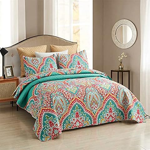 JML Quilt Set King Size (92" x104"), 3 Piece King Size Quilt Sets with 2 Pillow Shams - Soft and Lightweight, Boho Reversible King Quilt Bedding Bedspread Coverlet Set, Boho Cover