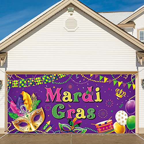 Mardi Gras Theme Garage Door Banner Mardi Gras Theme Decorations Supplies Large New Orleans Theme Garage Banner Cover Masquerade Mask Party Backdrop Decor for Party Backdrop Sign 157 x 73 Inch