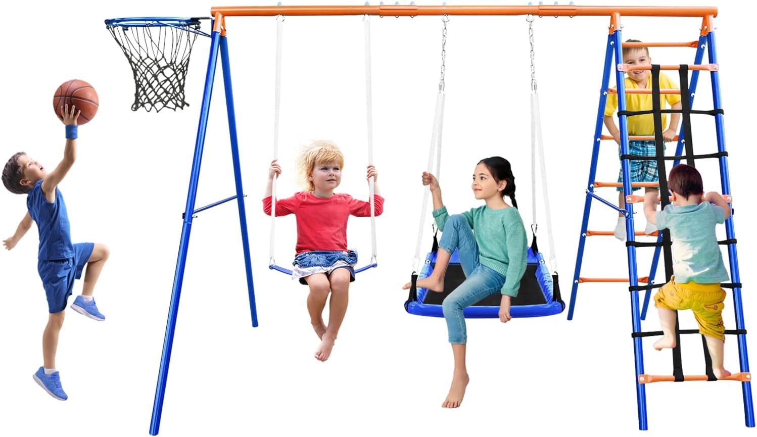 JYGOPLA Swing Set for Backyard with Heavy Duty AFrame Metal Swing Stand, Platform