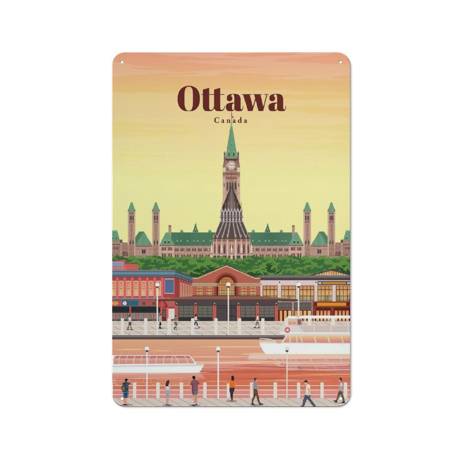 Junmoney Travel To Ottawa Vintage Metal Wall Decor 30X20cm, Garage Metal Sign For Garage, Workshop, Shed Or Utility Room