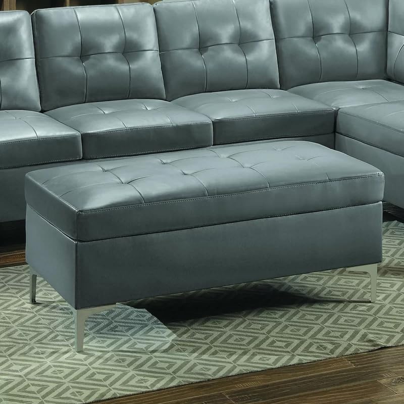LEGACY OF COMFORT Spuyten Faux Leather Ottoman Storage Bench Two Seater Sofa Bench with Storage Ottoman with Storage Footrest Ottoman Pouffe for Living Room Bedroom Entryways (Grey)