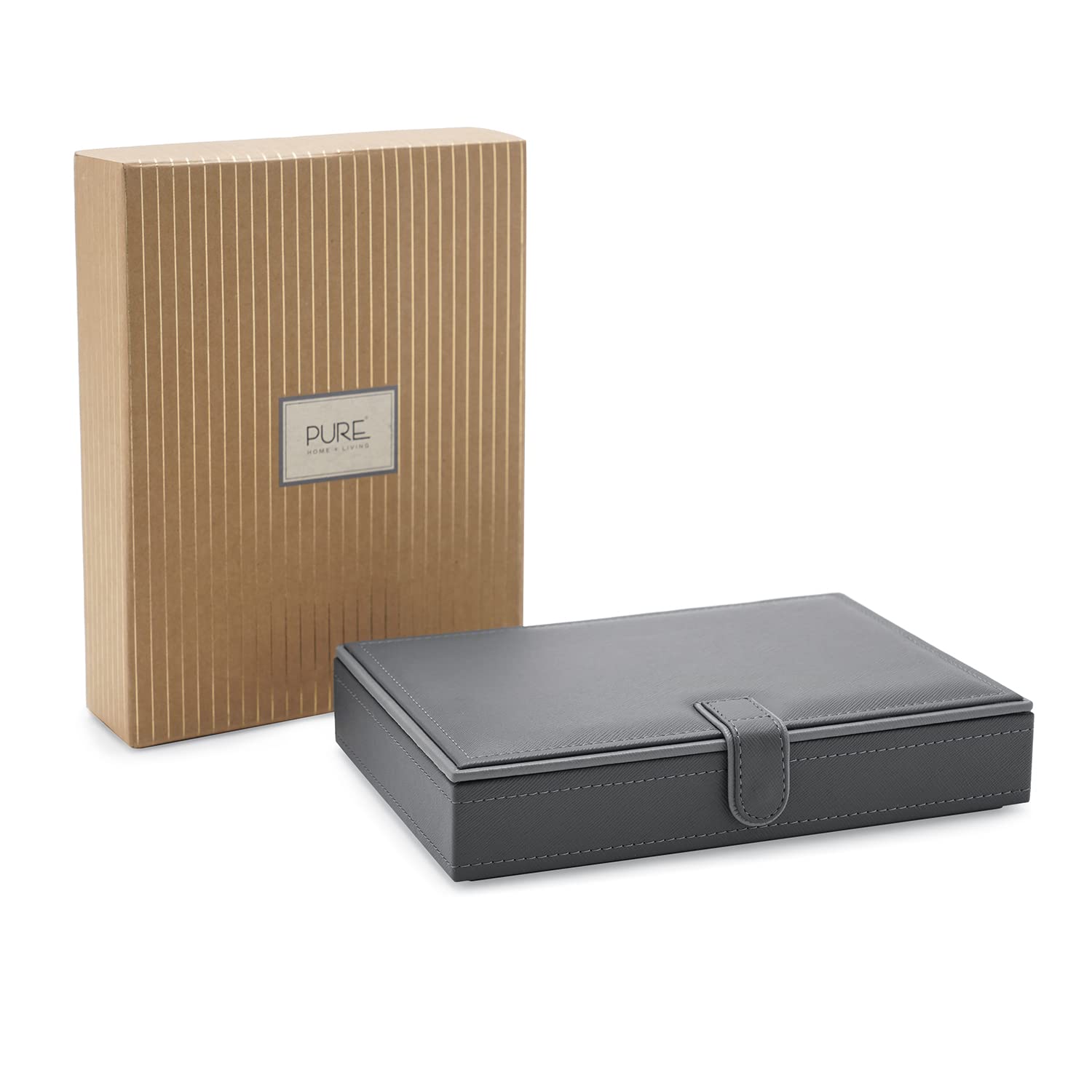 Pure Home and Living - Joyero de piel sintética, color gris