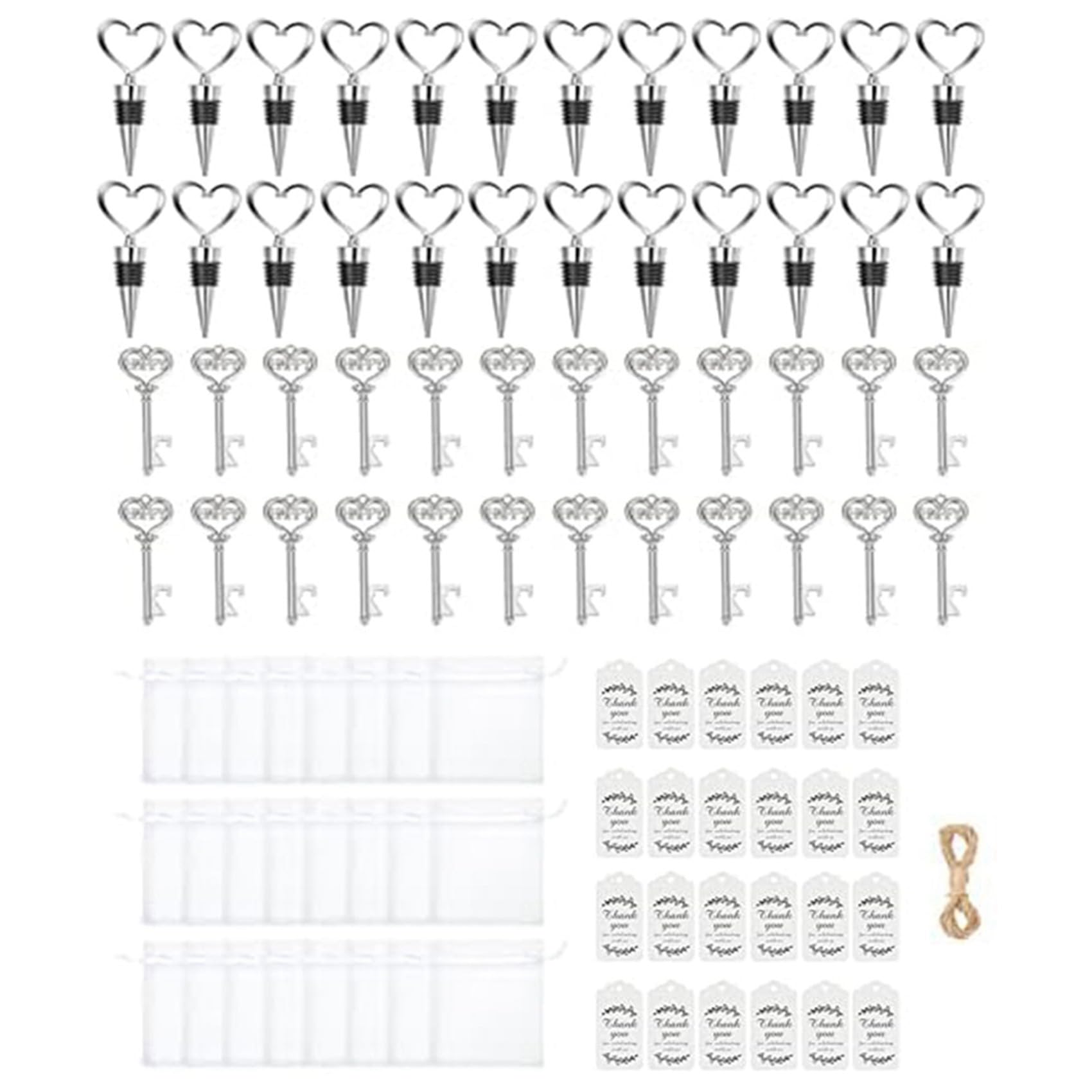 Hndhbfgrt 48 Pieces Key Bottle Opener and 48 Pieces Wine Cork Set,Bottle Opener Key Ring,Wedding Favours,Wedding Table Decoration
