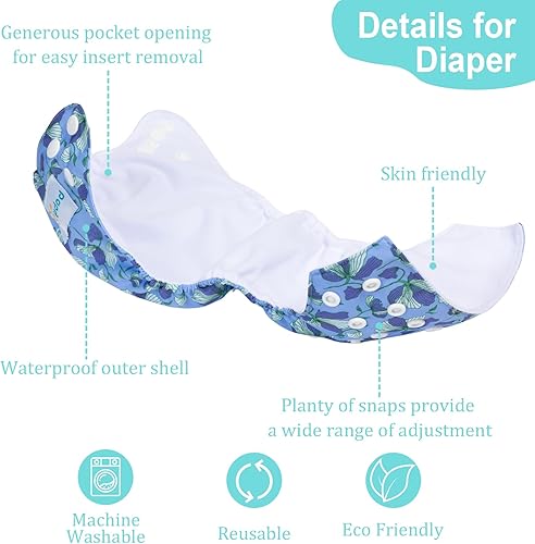 Miniatura 2 de babygoal Pañales de tela para recién nacidos, paquete de 13 unidades para niñas prematuras de 5-12 libras, 6 unidades con 6 insertos y bolsa para