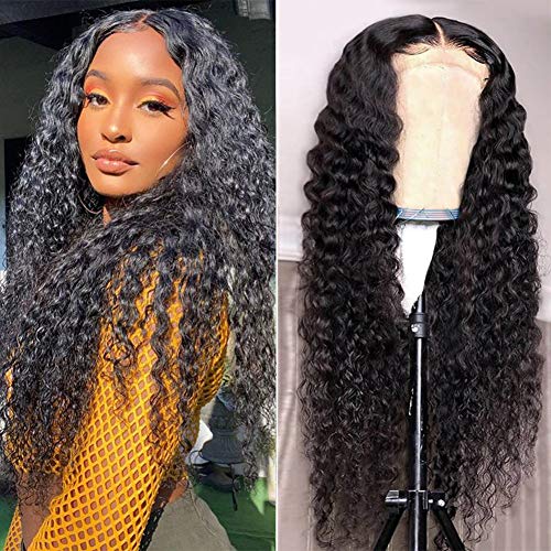 Alibeauty Deep Wave Human Hair Wigs for Black Women 9A Middle Part Half Machine Made Lace Wigs Brazilian Virgin Deep Wave Wigs Human Hair(14)