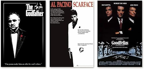 Classic Gangster Movies - Juego de póster de película de 3 piezas (The Godfather, Scarface & Goodfellas) (tamaño 24 x 36 cada uno) (juego de póster