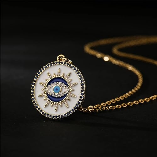 Miniatura 5 de cmoonry Collar de mal de ojo chapado en oro de 14 quilates de 17.7 + 2 pulgadas, collar de cadena O de ojo azul de la suerte regalo, Oro, Circonia