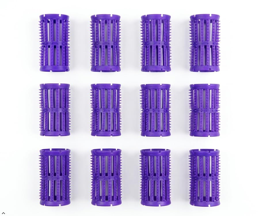 Head Jog Plastic Hair Rollers Set 12 x 36mm Lilac With 12 Pcs With Free Pins Volume Rollers For Curling And Styling Hair. Heat Free Salon Styled Heatless Curls Suitable For Wet Or Dry Hair. Hairdressing Rollers For Long Or Short Hair.