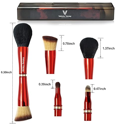 Miniatura 3 de Velony Vacay Juego de brochas de maquillaje 4 en 1, brochas de maquillaje de viaje con estuche, brocha de base de doble extremo, cepillo para sombra
