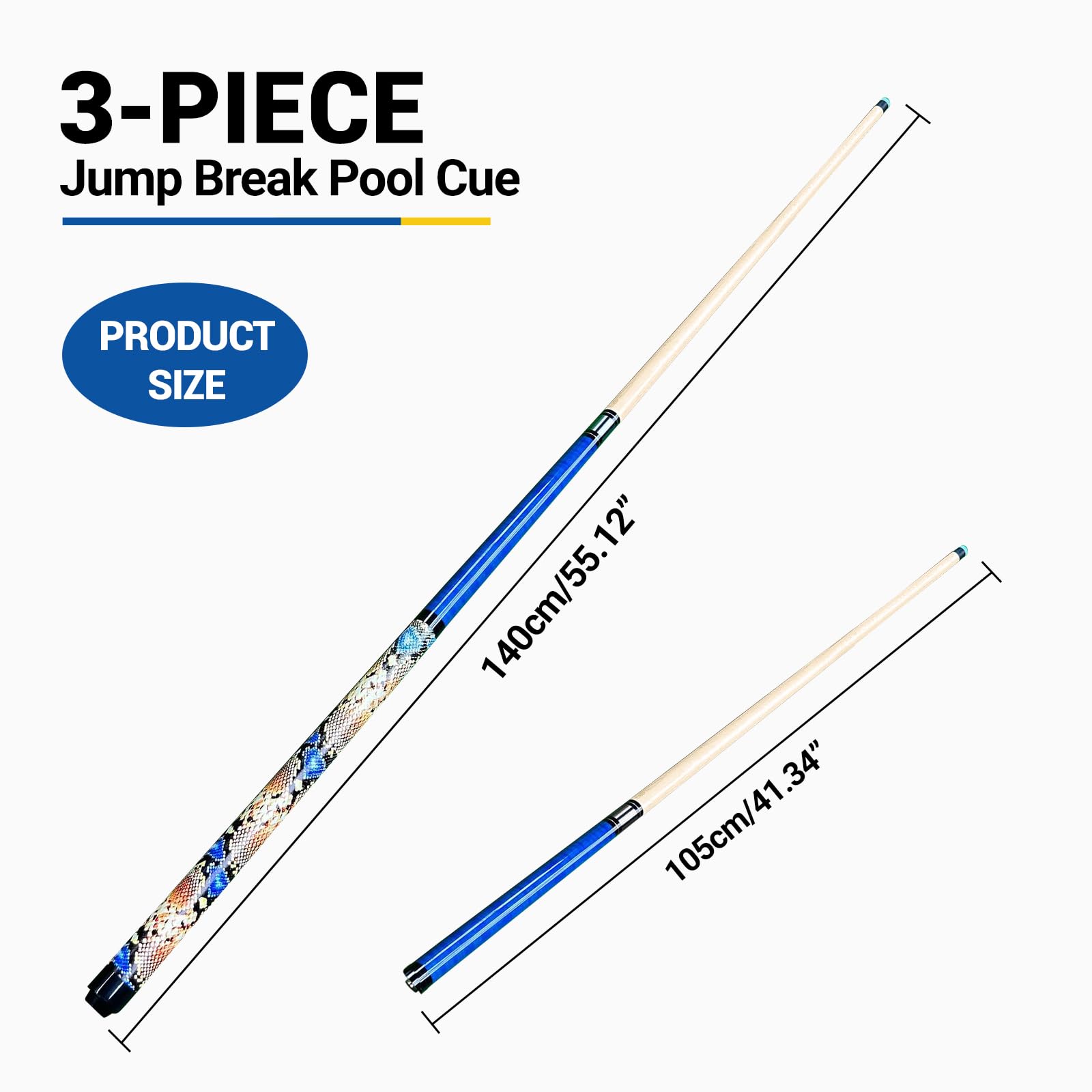 Billiard Pool Cue Stick 13.8mm Tip Break Jump Cue for Practice Cue House Men Women,3 Pieces Break Pool Cue Jump Cue Stick Shaft for Breaks and Effortless Jumps