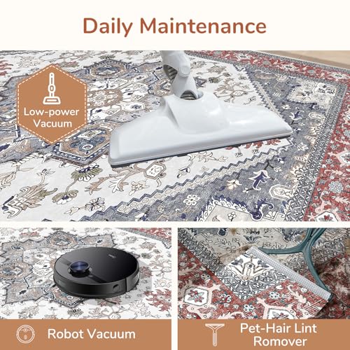 OPPODREAM Soft Entryway Rug 2x6, 2x6 Rug Runner, Washable Hallways Carpet 2 x 6 with Non Slip Backing, Low-Pile Bedside Carpet 2 x 6, Long, Faux Cashmere, Red & Grey